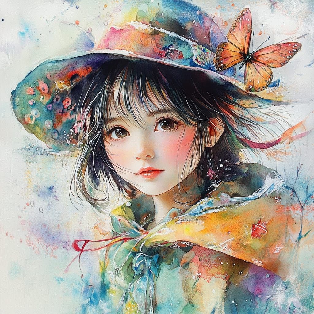 watercolor, little girl  by @Angelika