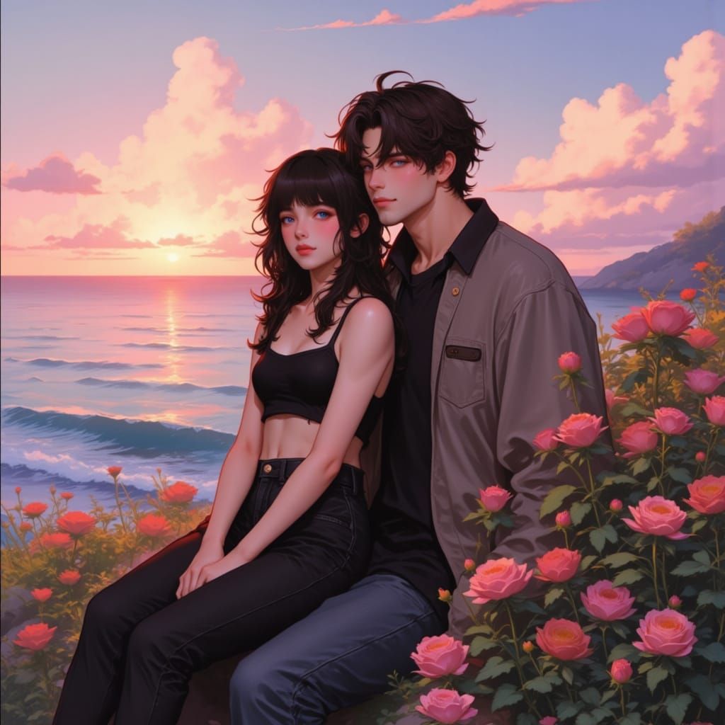 Serene Cliffside Moment in Semi-Realistic Paint Style