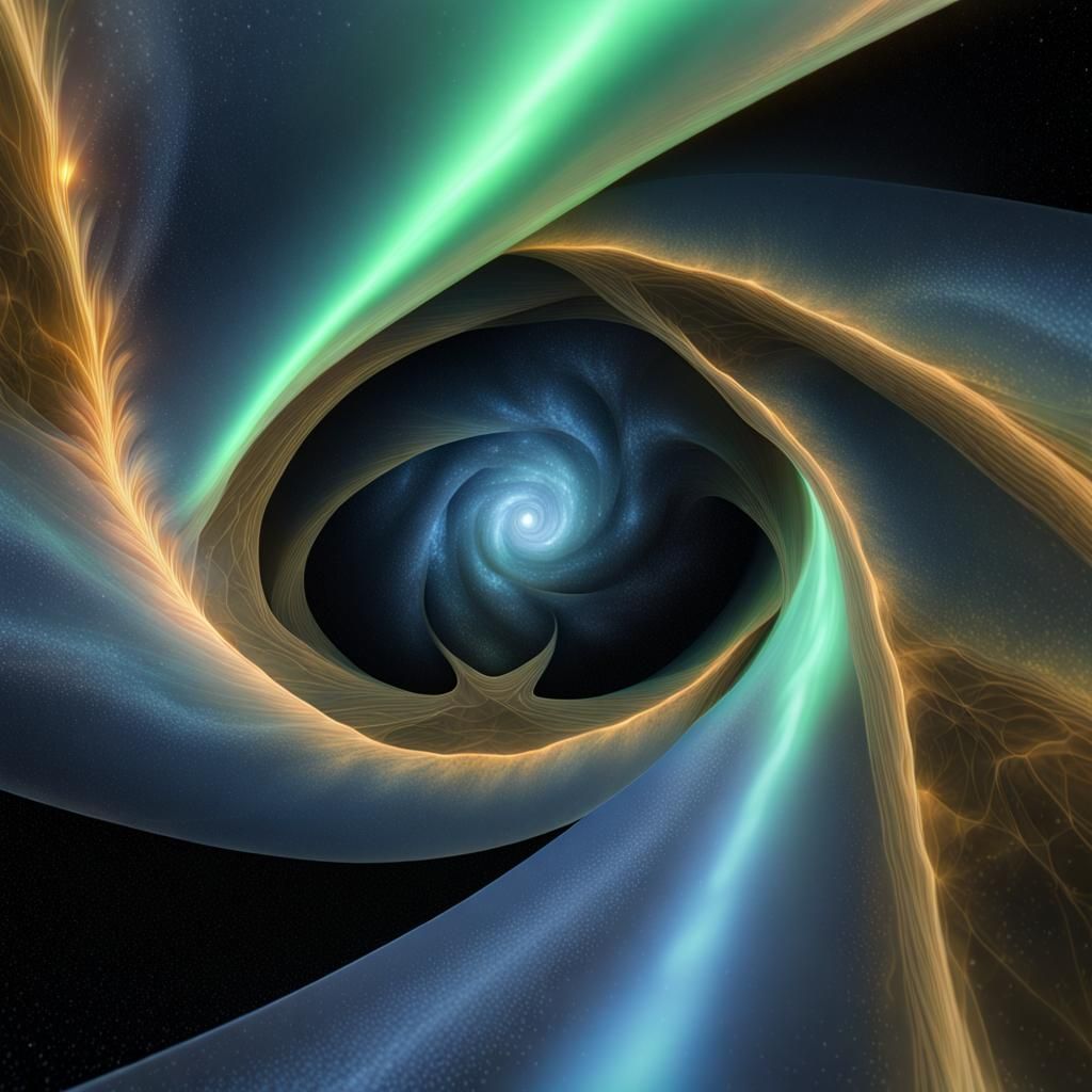view down the central axis of a quadruple helix, aurora deta...