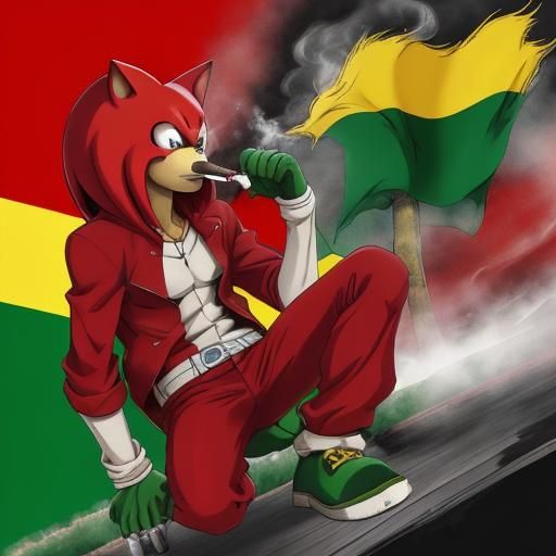 Knuckles the Echidna from Sonic series, rastacap, Jamaican flag colors ...