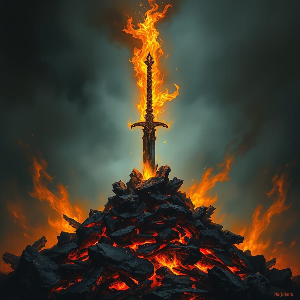 Fire Sword rising from the ashes  by @ISPI AI Art