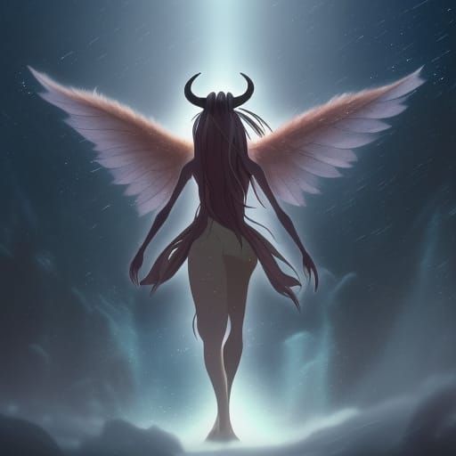 A half angel/half devil spreading her wings - AI Generated Artwork -  NightCafe Creator
