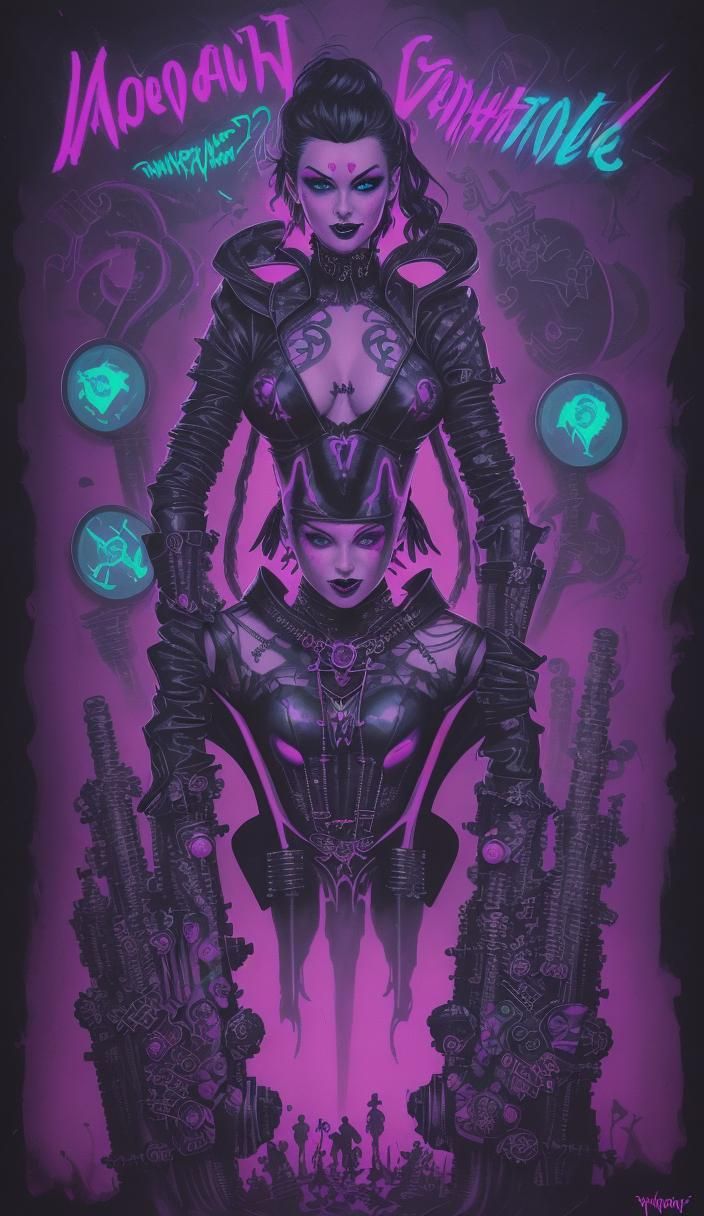 Goth Knight, pinup, synthwave, neon, retro, cyberpunk, steam...