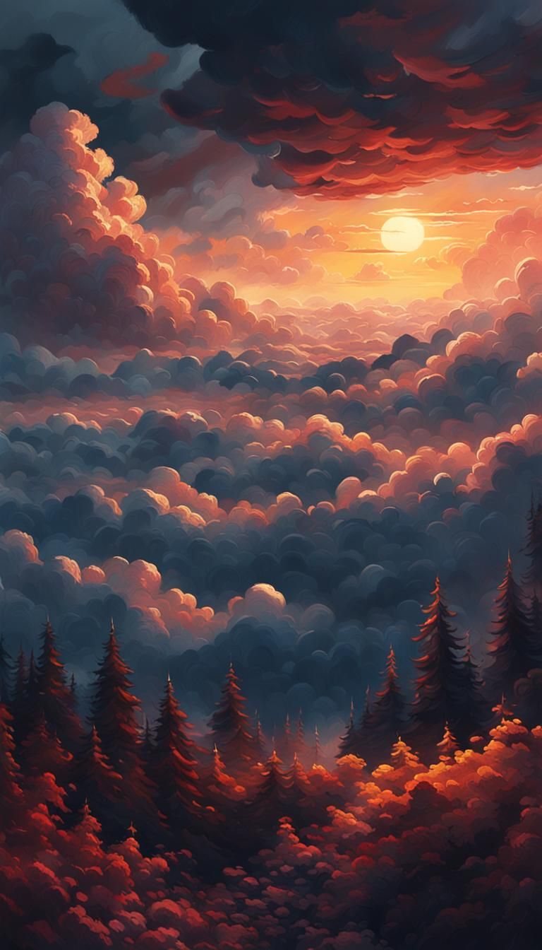 Dramatic Sunrise Cloudscape in Oil Paint Style