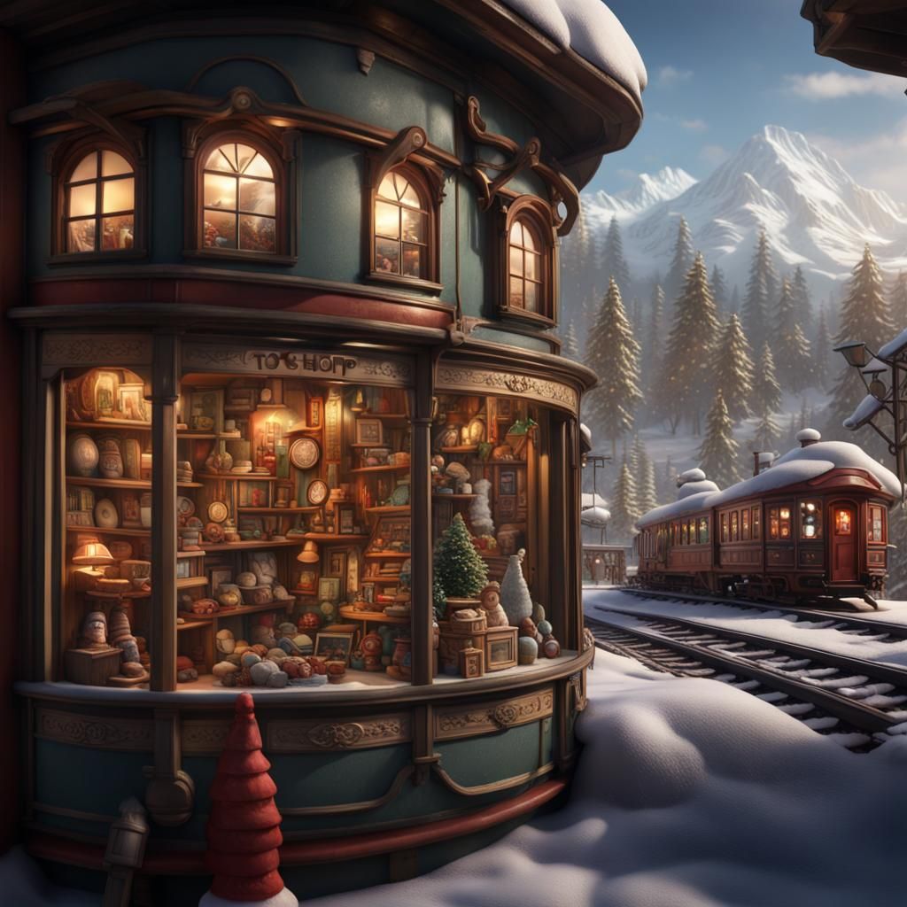 toy shop window: when you looked inside you saw a miniature village with snow capped hills and a train ...  by @KRoseCarol