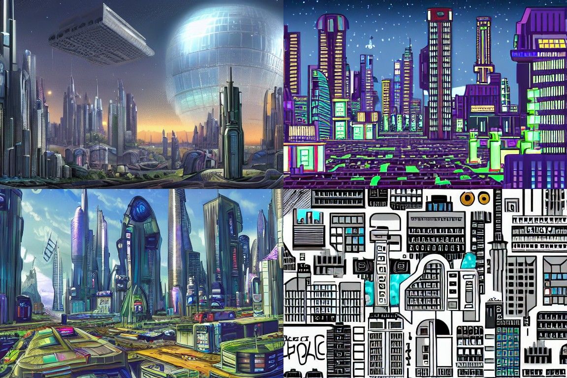 Sci-fi city in the style of Informel