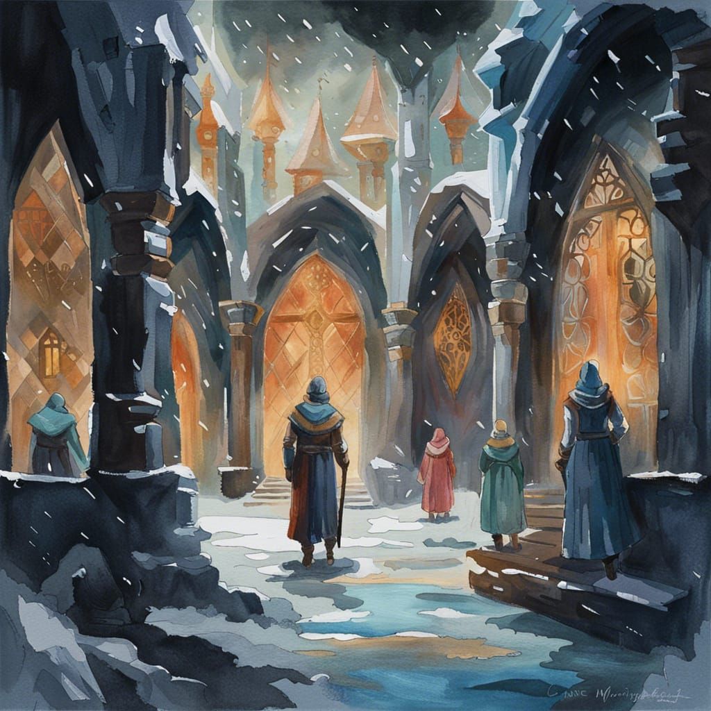 College of Winterhold mages exploring inside Saarthal for un...