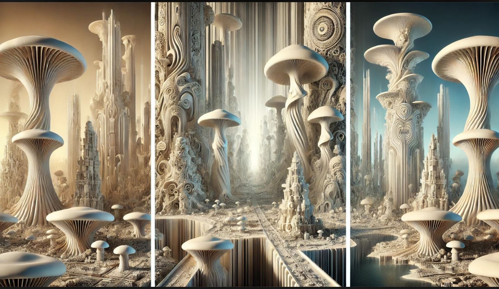 Triptych Mushrooms city