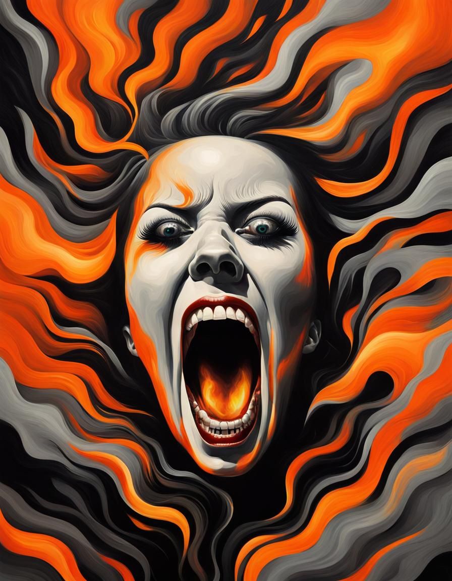 Surrealistic portrait of a woman screaming in flames. - AI Generated ...