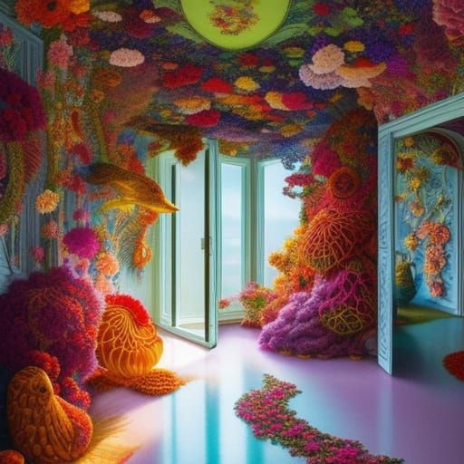 room of Embroidered and crochet Lace Lizards , colorful ink ...