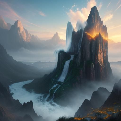 Colossal Waterfall of Colors in Fantasy Art