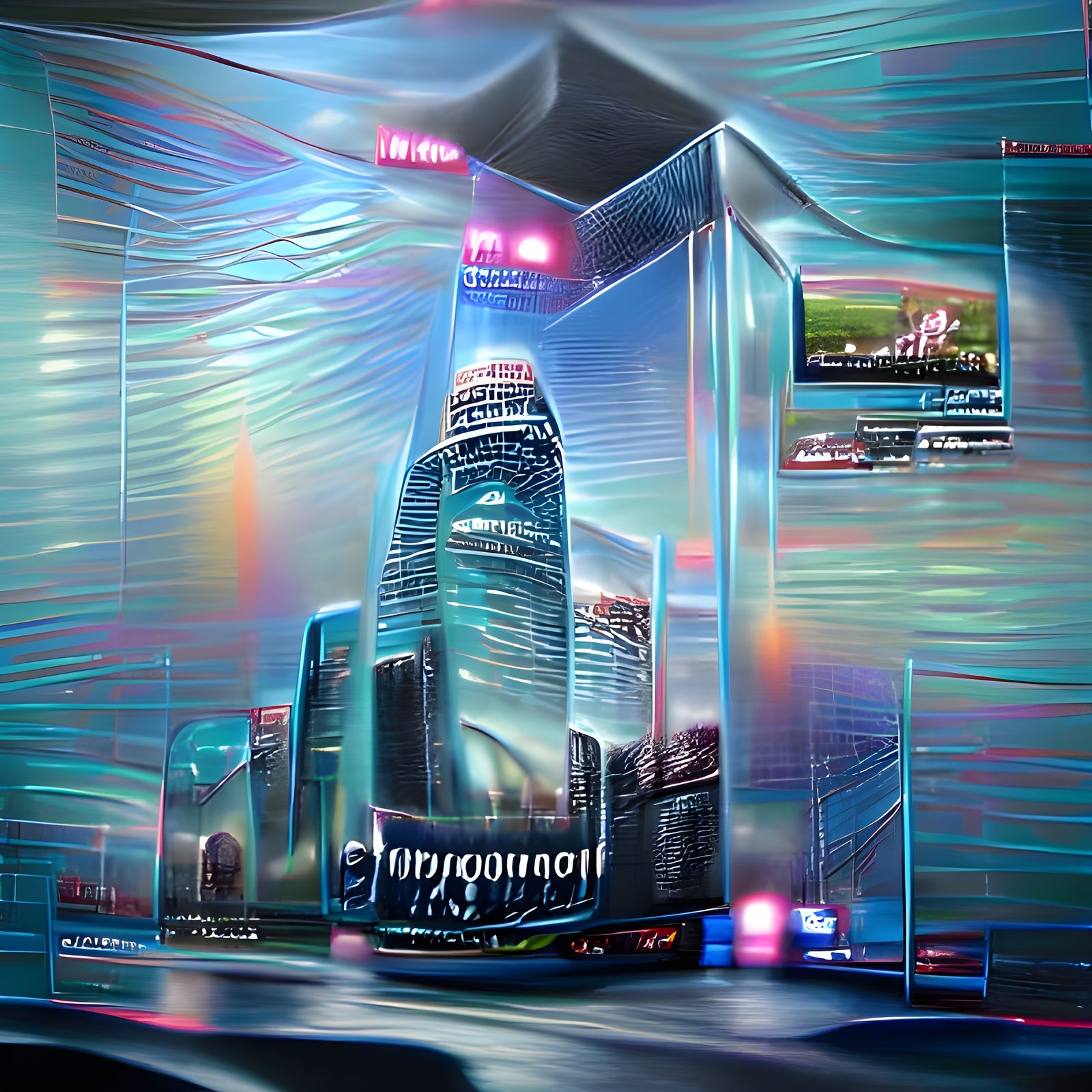 Cyber connected city  hyperrealism holographic