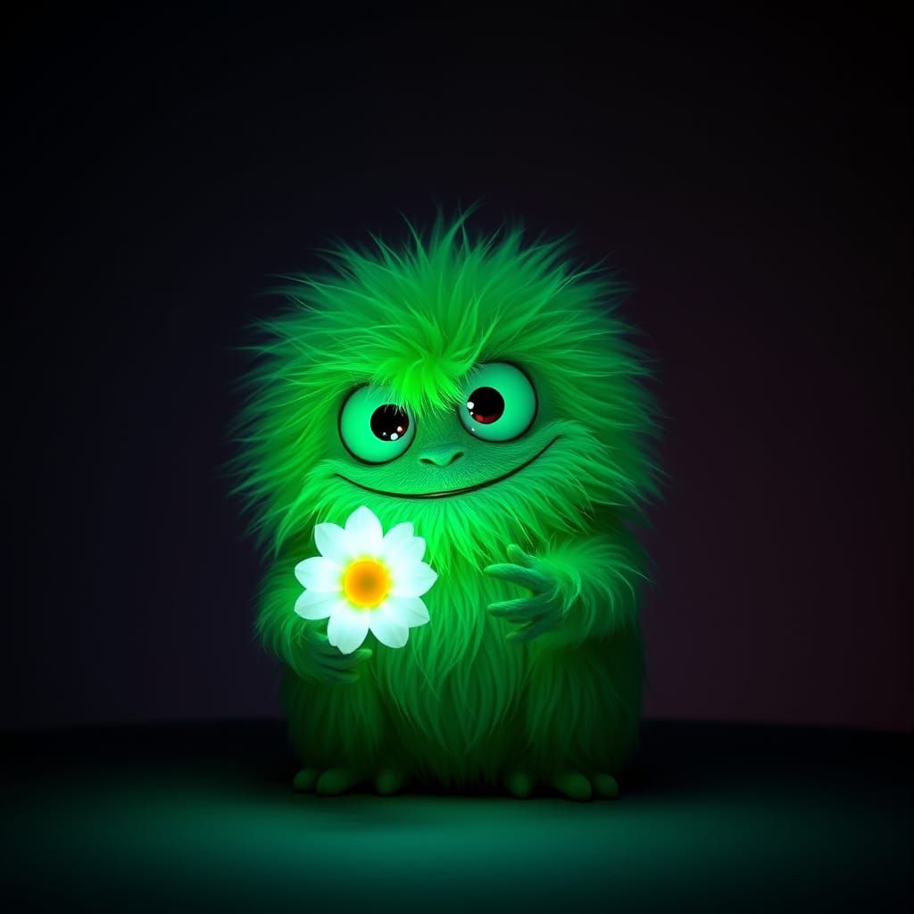 Make the monster lilac With s fether in his hands .