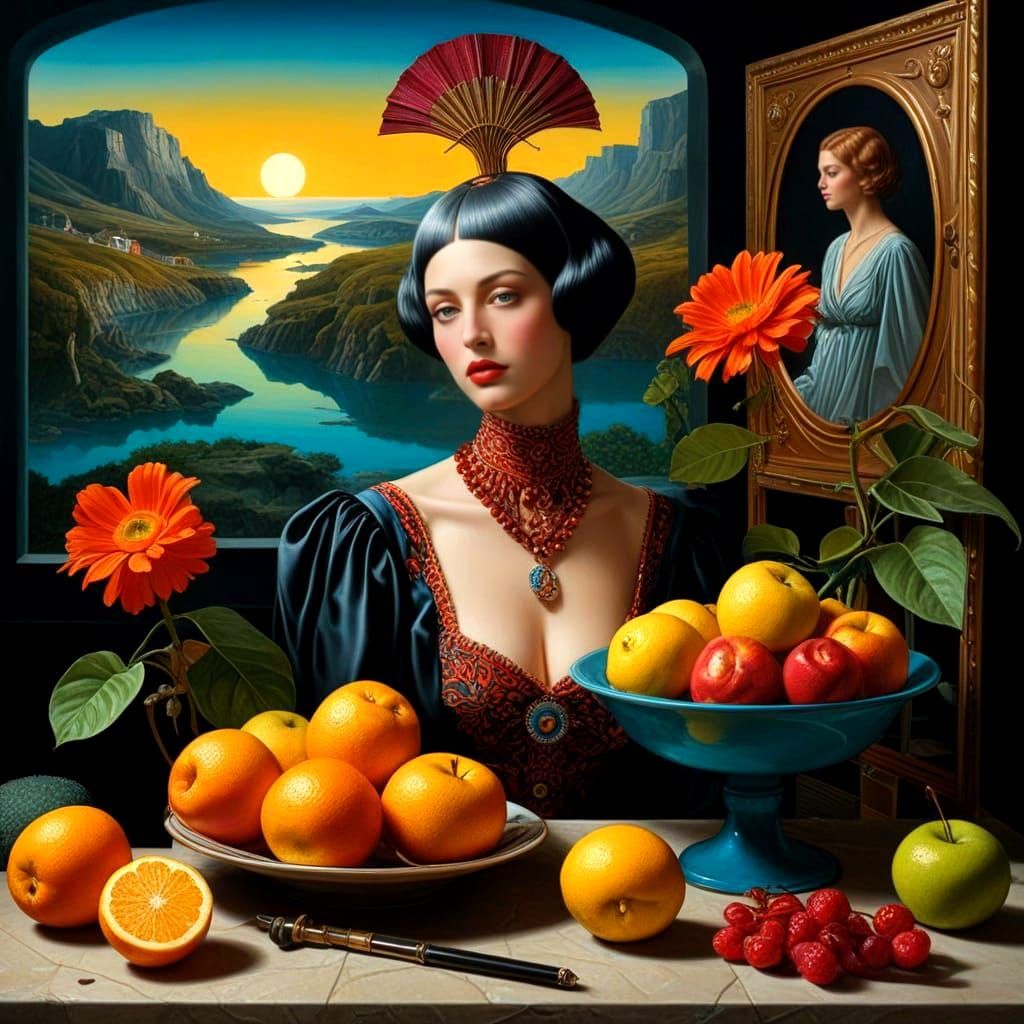 Elegant Lady in Vibrant Surrealistic Scene