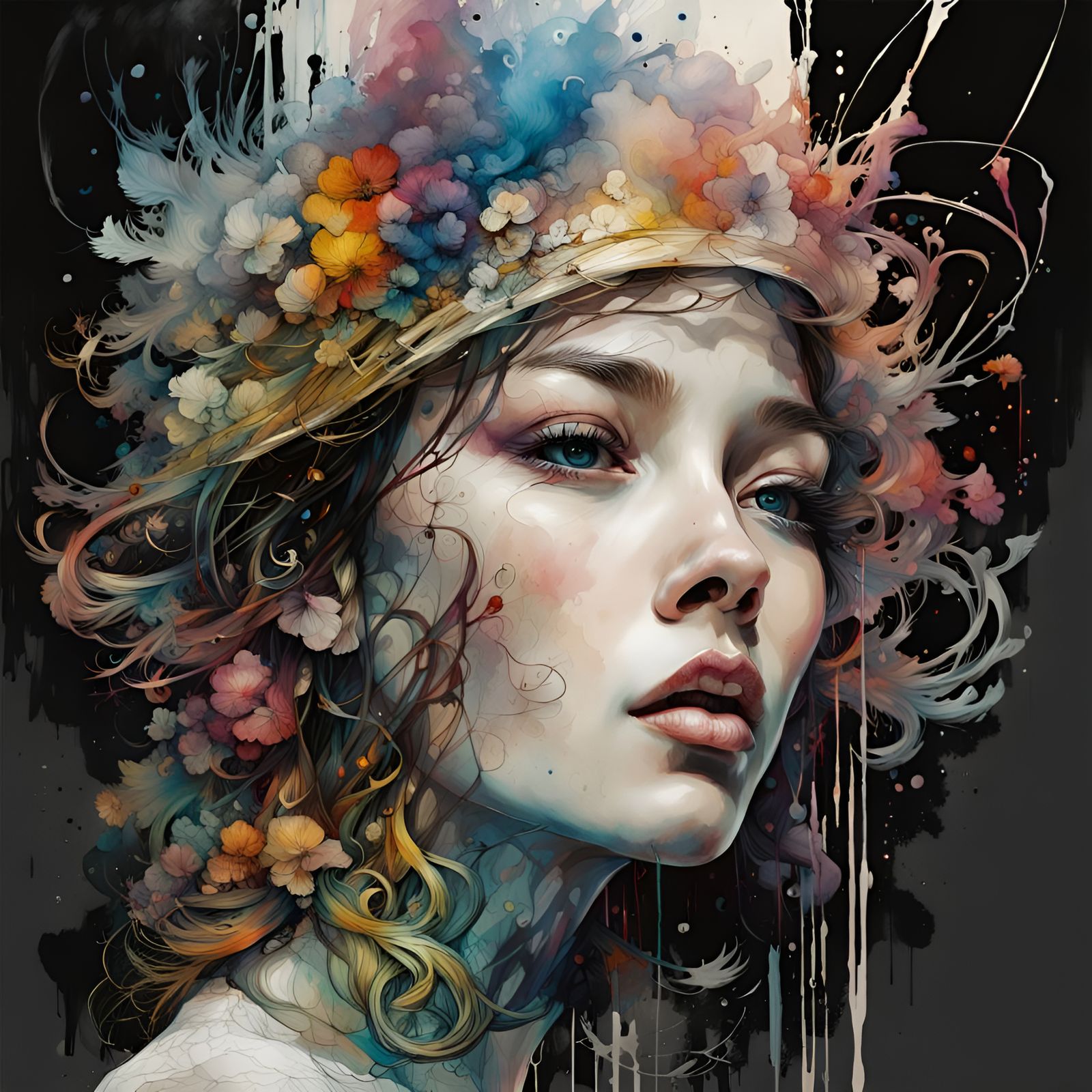 Colorful Ink Portrait in Fluid Gouache Style