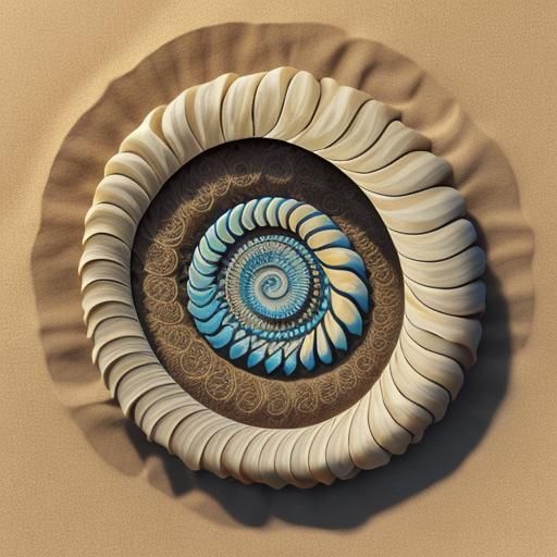 nautilus shell in bright light on sand