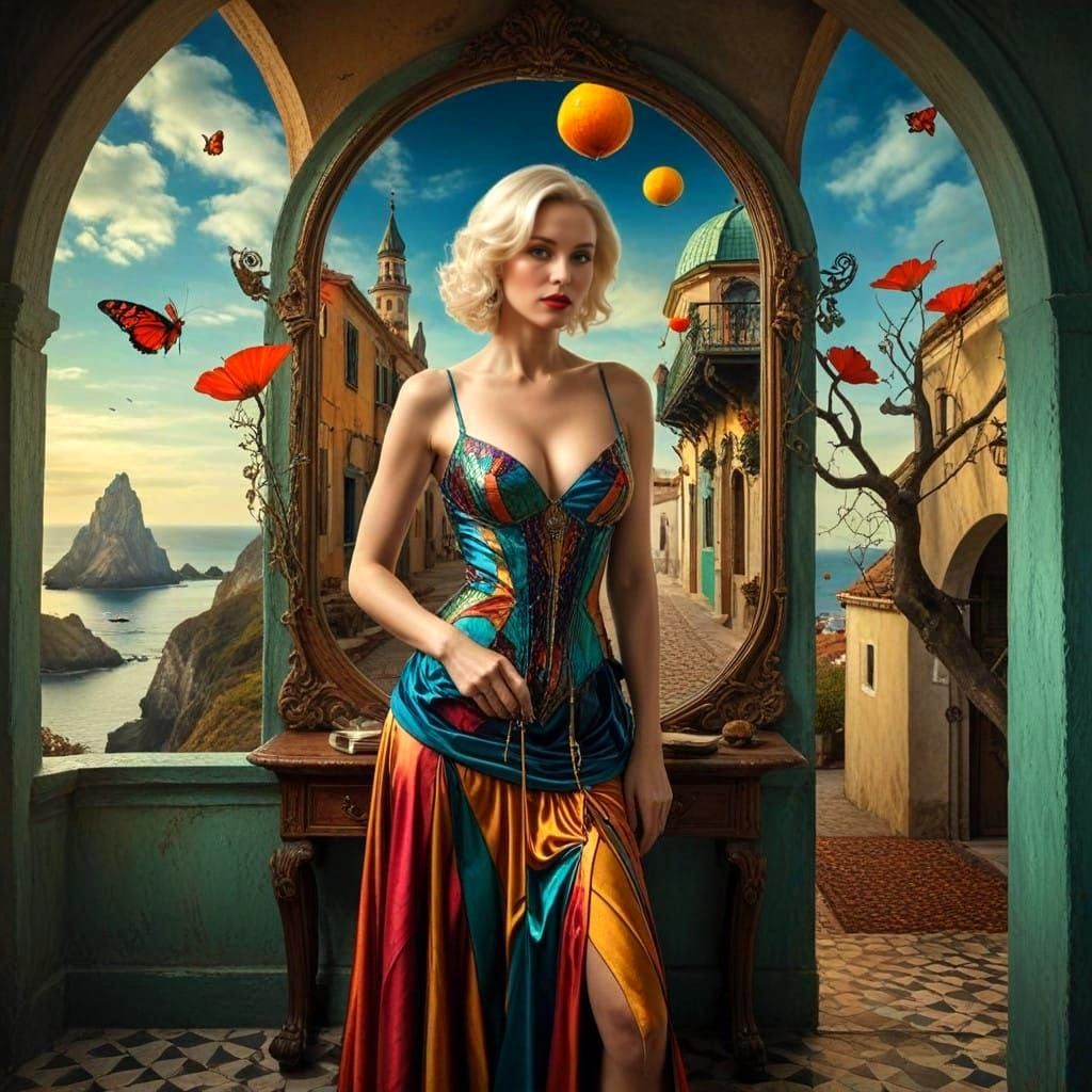 Surrealistic Portrait of a Charming Lady in Triadic Colors