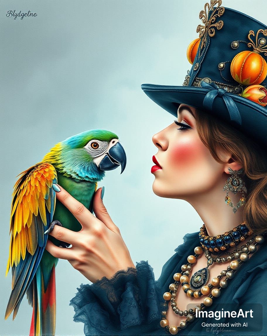Gothic Woman with her Parrot