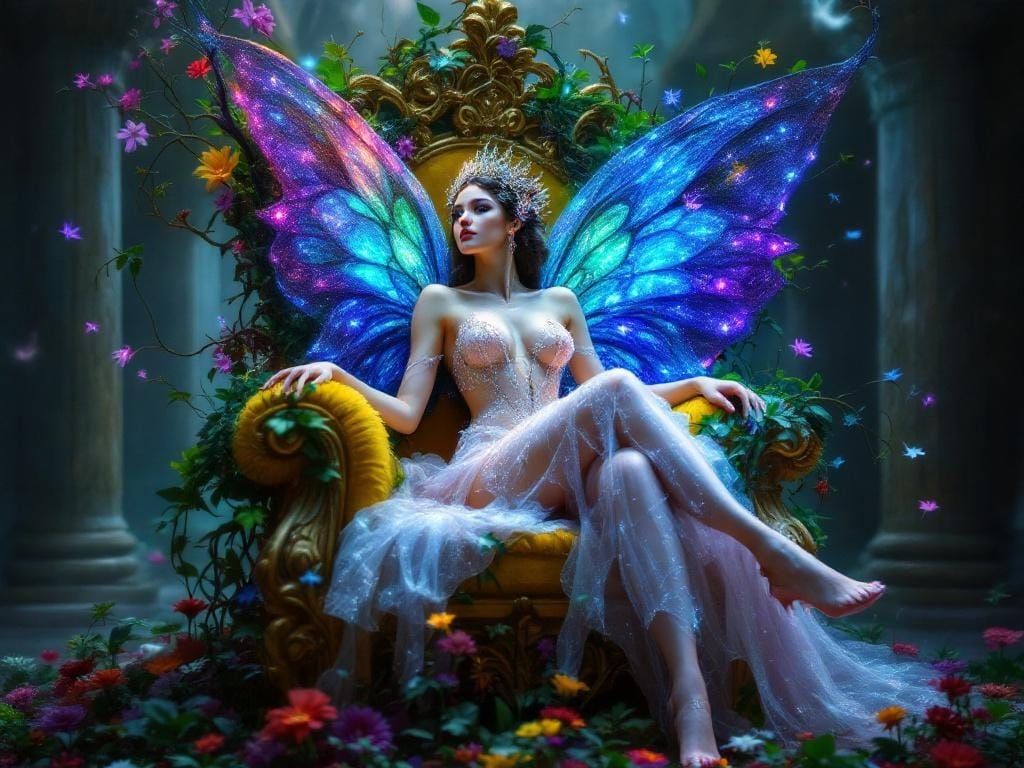 Fairy Queen on Rainbow Throne with Crystal Fabric