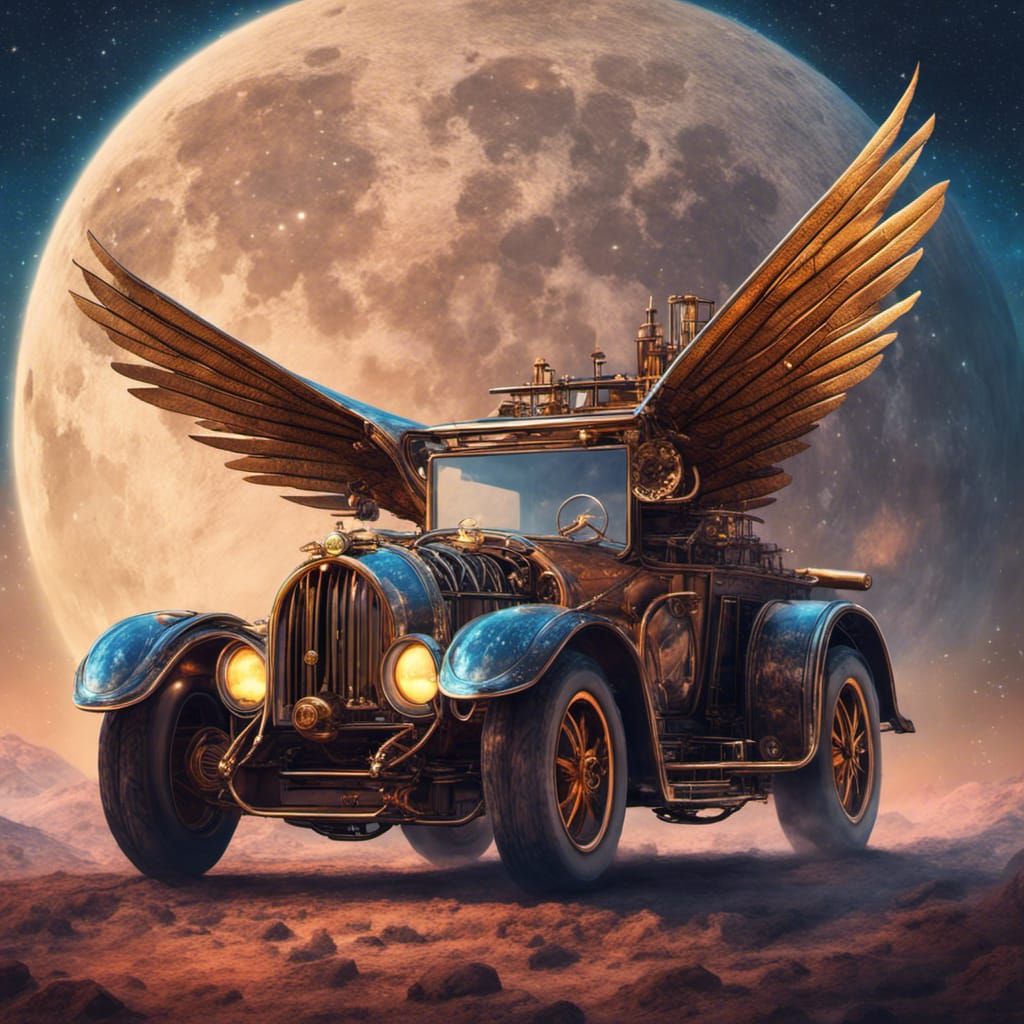 A steampunk car with wings  by @Asteria