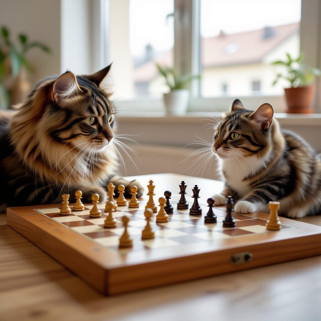 Cat and Mouse Play Chess in Cinematic Style