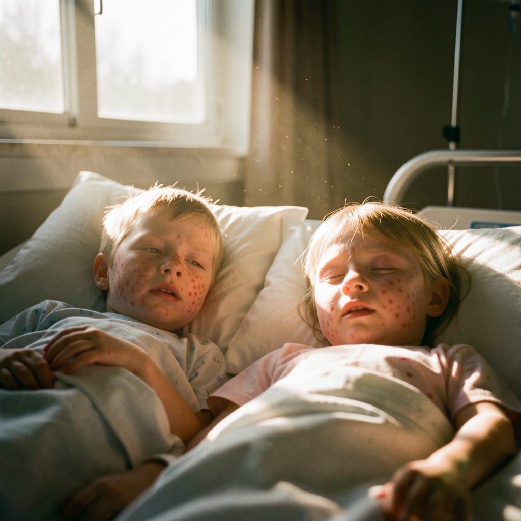 two children sick in the hospital with measles
