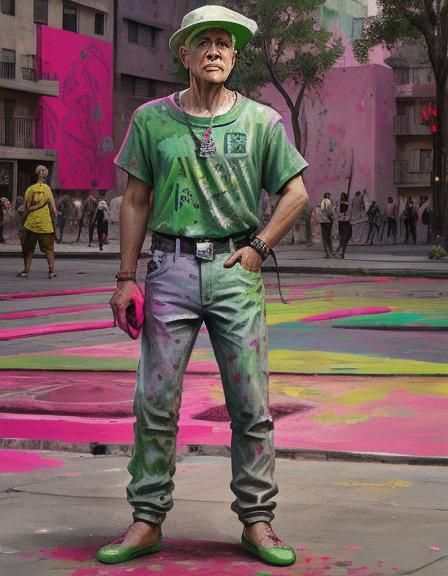Pino Daeni Pablo Picasso green and magenta concrete art graf...