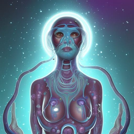Woman with cosmic skin. biopunk