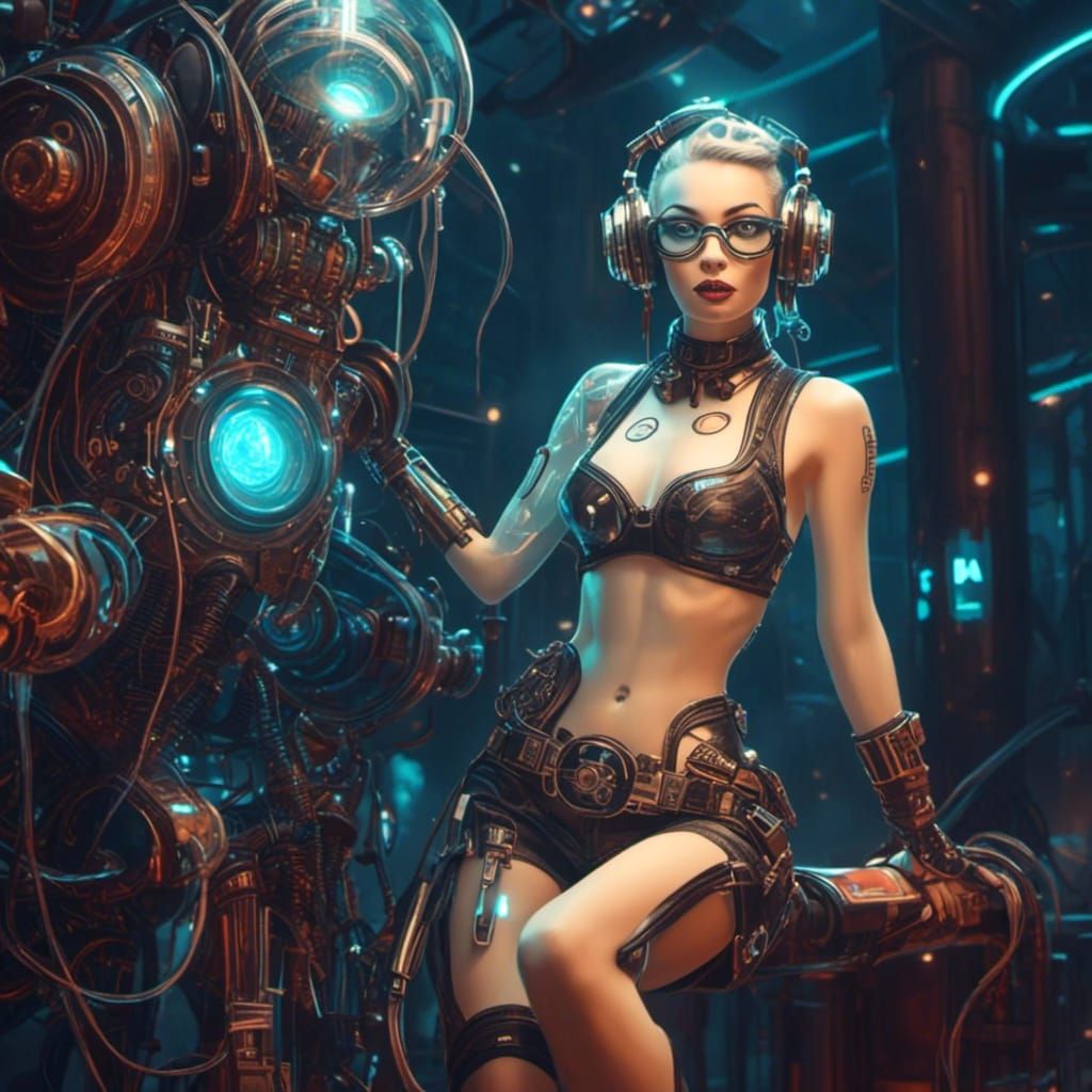 cybernetic pinup girl <lora:Cybernetics v2:1.0>