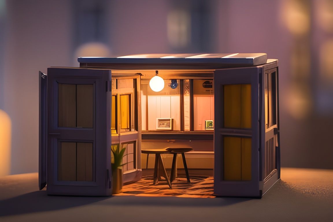A tiny room inside a box.  by @Niodey