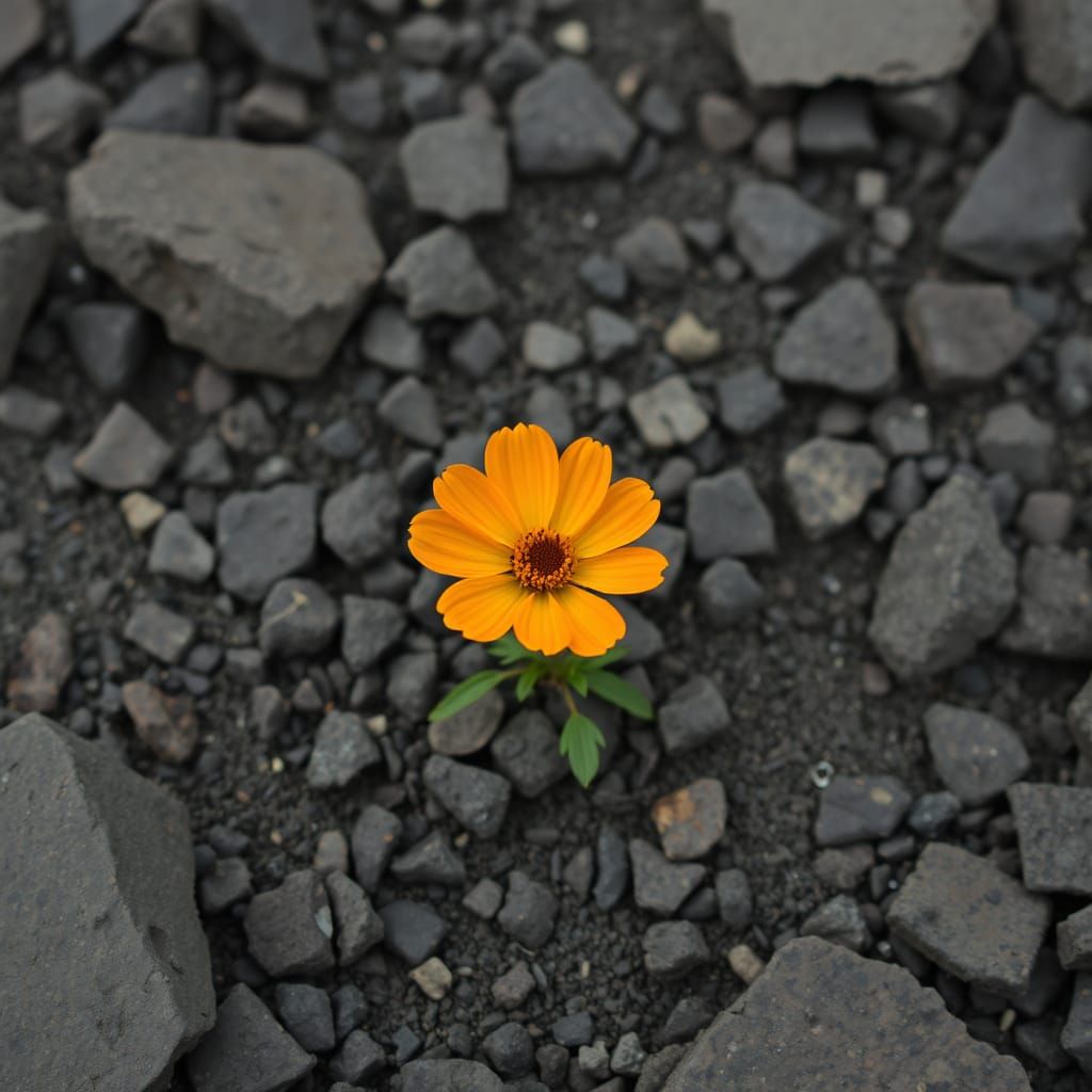 Orange Flower Blooms in Rubble