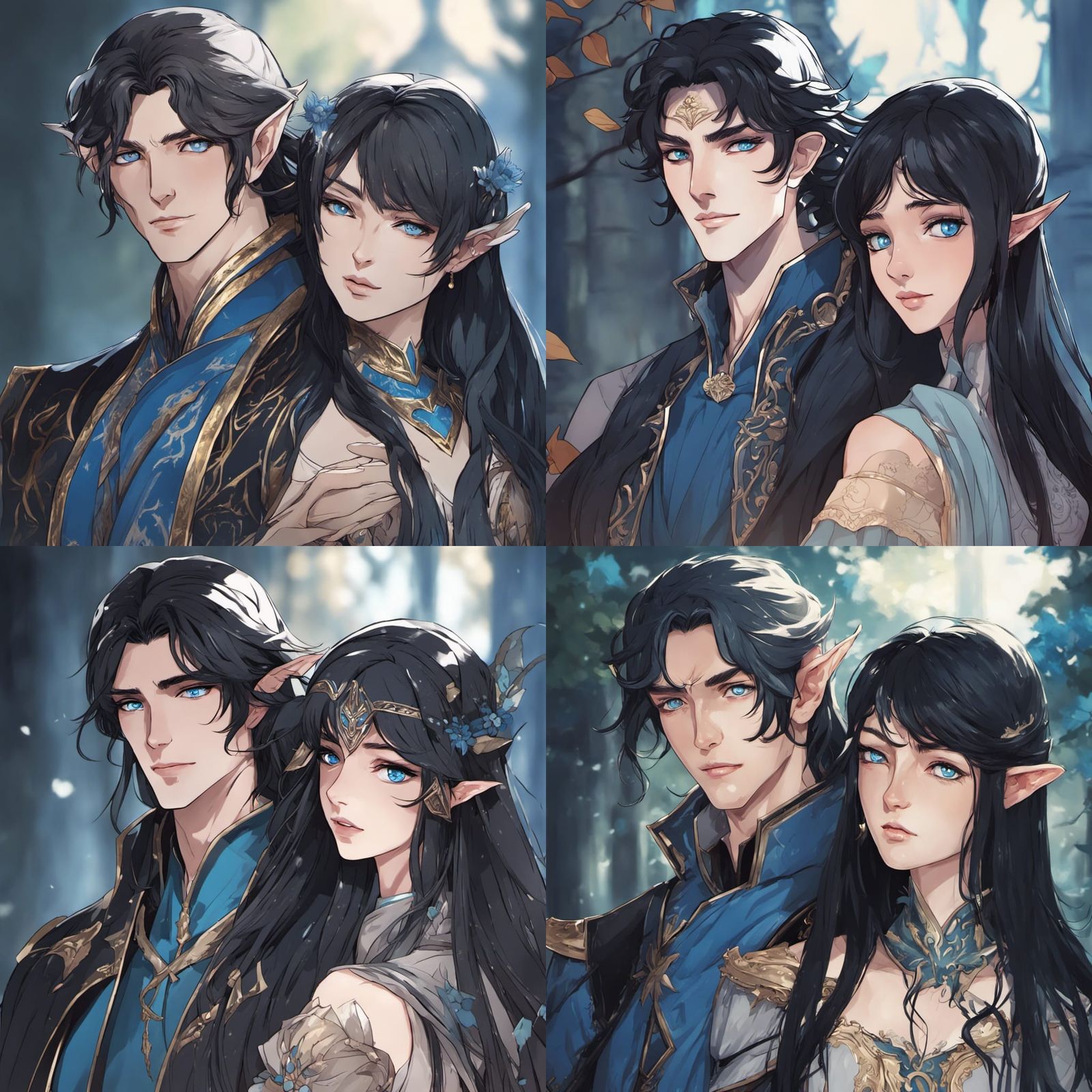 couple: elf woman with long black hair and blue eyes, man wi...