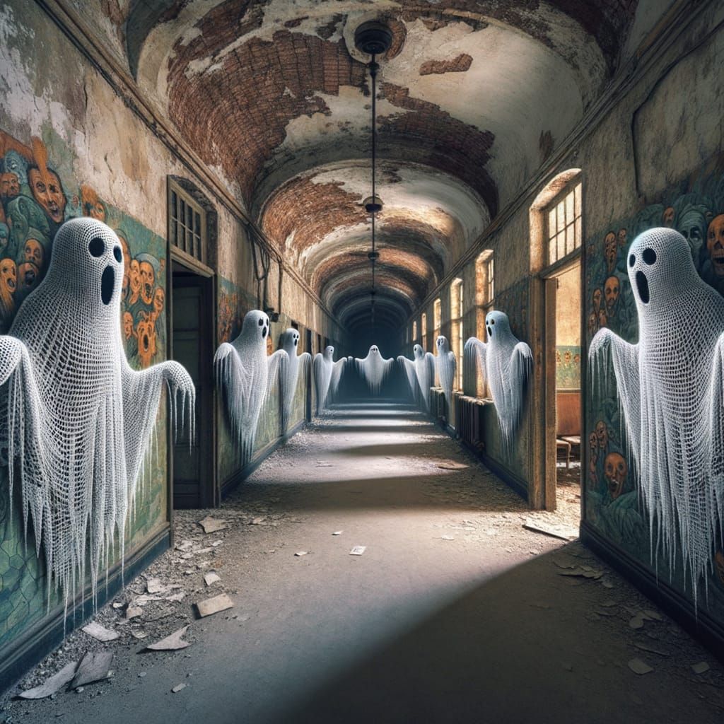 Crochet ghosts in abandoned asylum