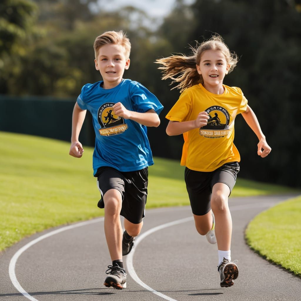 Boy and Girl Kids Running Event