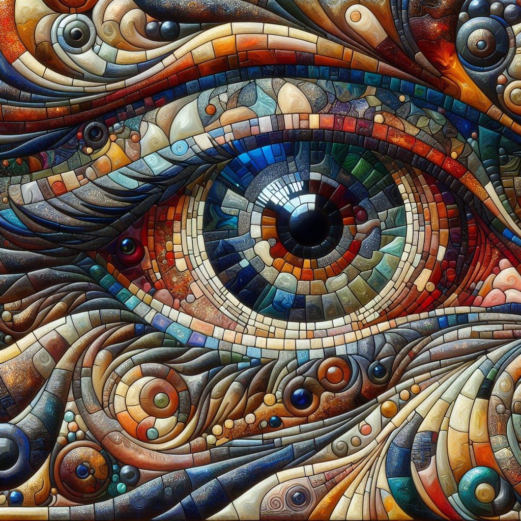 Ultra insanely detailed close up of an eye. Pixel precision mosaic by Gustav Klimt   by @HarrietM