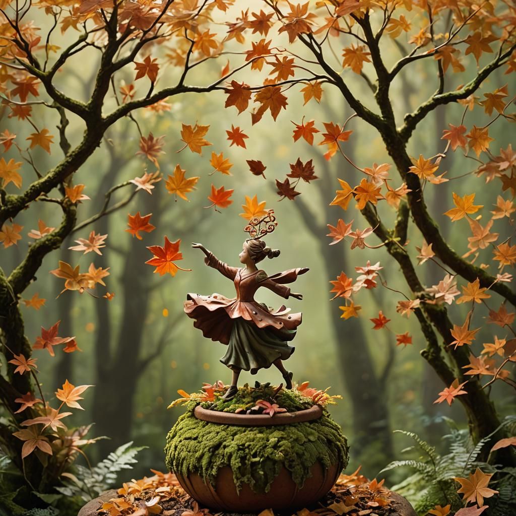 A whimsical miniature figure composed of delicately arranged...