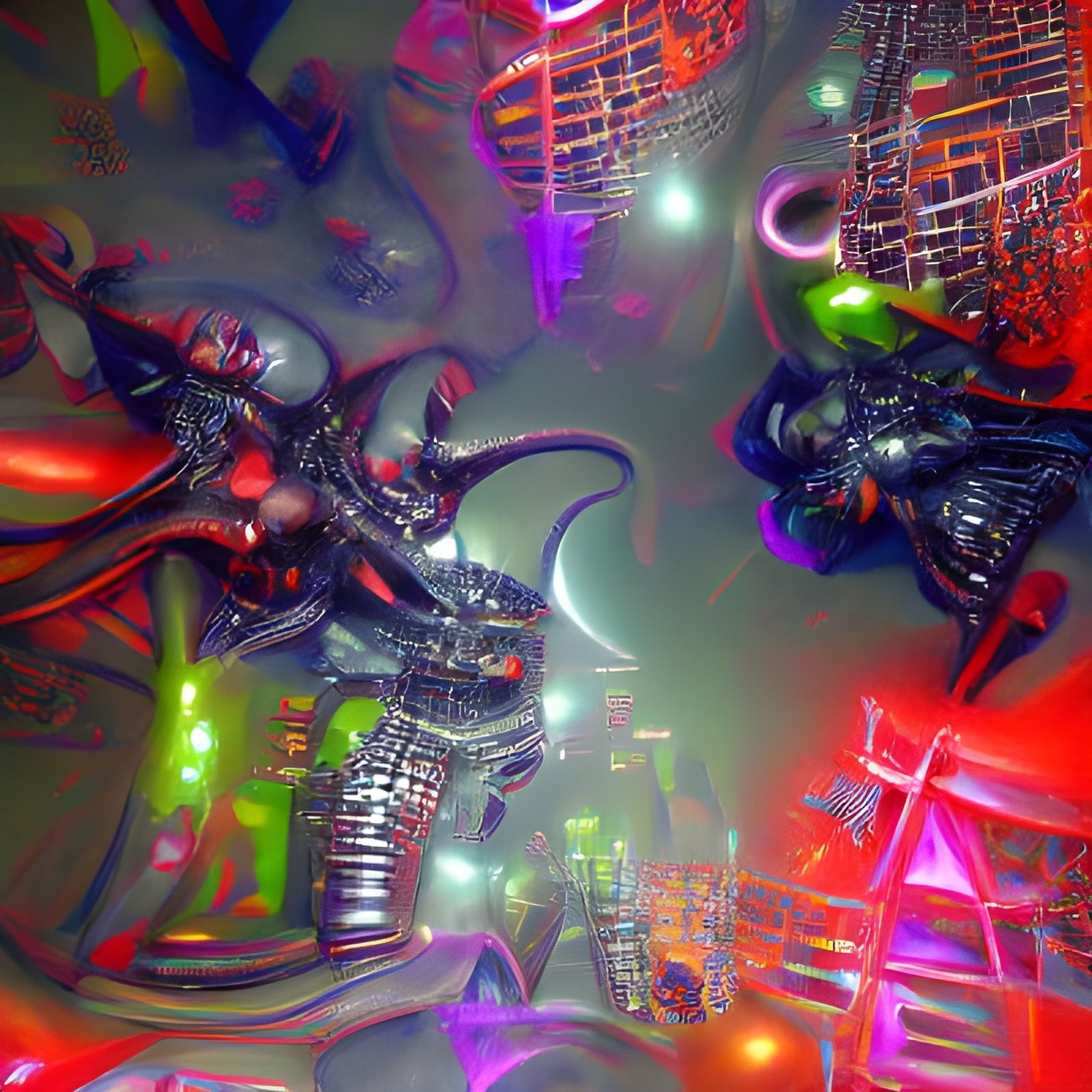 Satanic party in outer space cyber city on fire 8k resolutio...