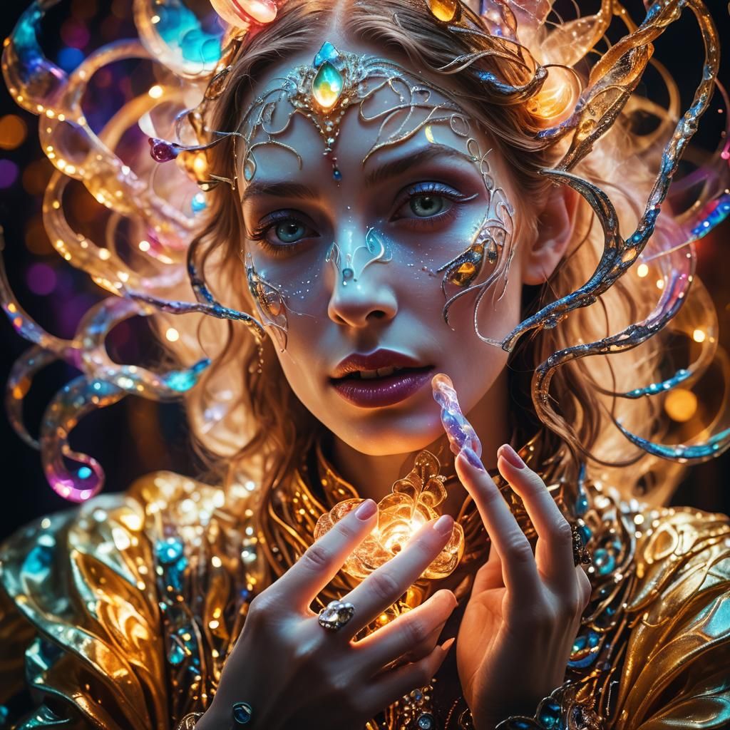 Mystical Being with Glowing Tongue in Surreal Style