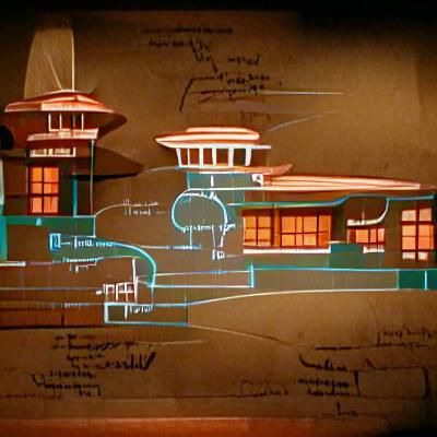 Frank Lloyd Wright blueprint architecture in the style of Sc...