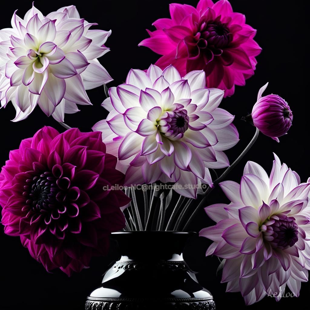 Dahlias in Black Vase