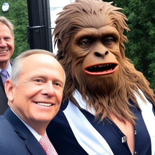 A sasquatch in a selfie with a US politician 