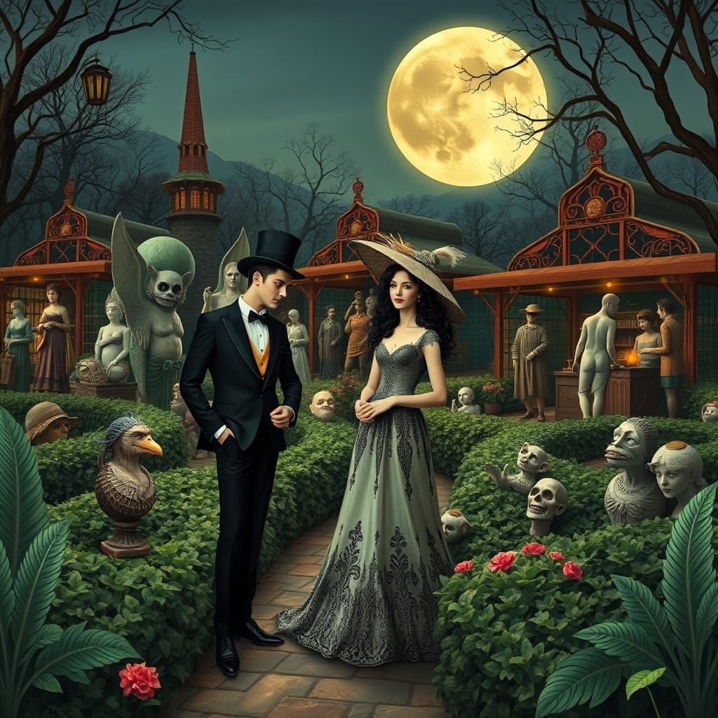 Feather Maze with Grotesque Statues in Art Nouveau Style