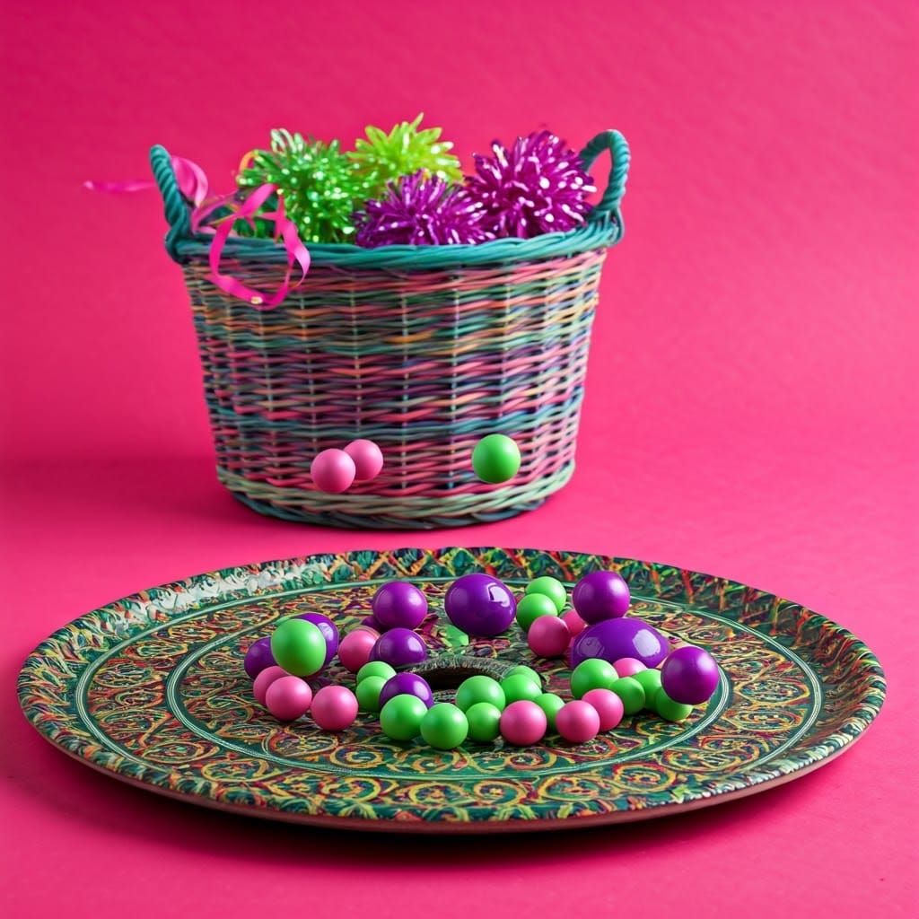 Vibrant, Whimsical Still Life in Colorful Celebration