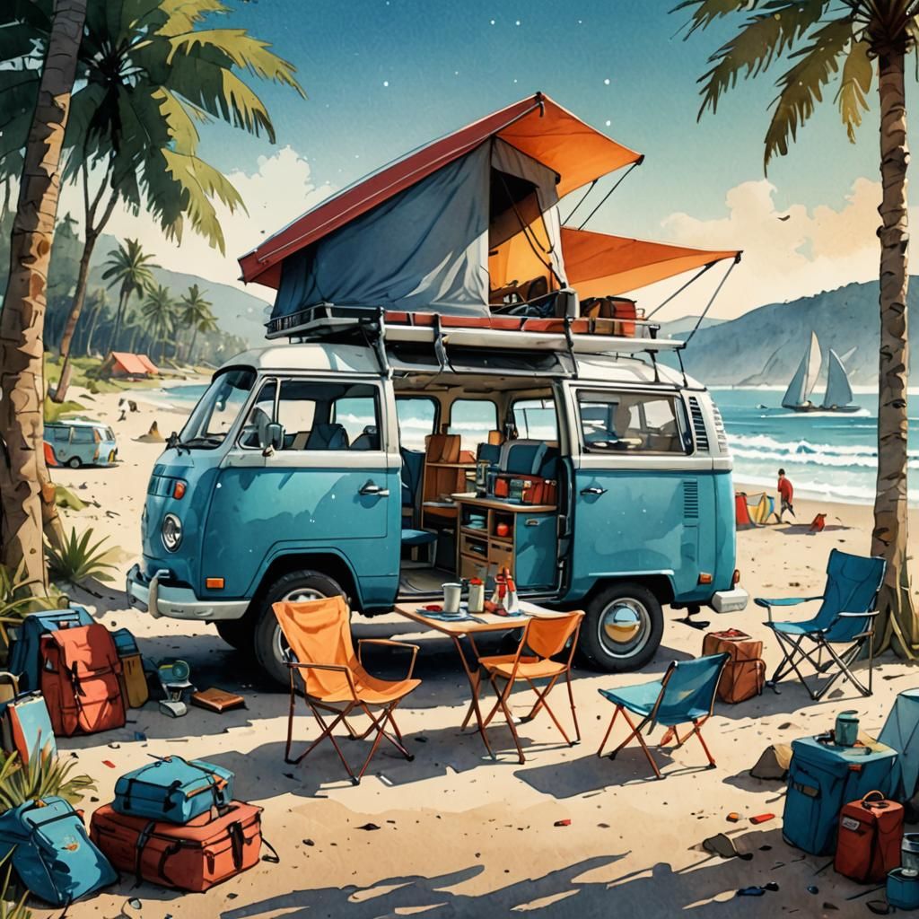 VOLKSWAGEN VAN Beach CAMPING  by @JustBubu