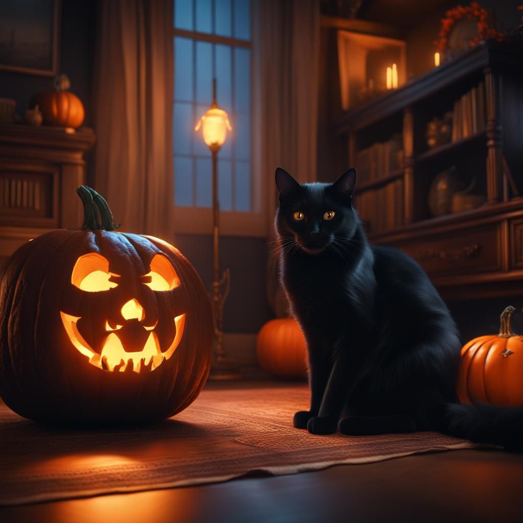 Jack o Lantern and Black Cat 