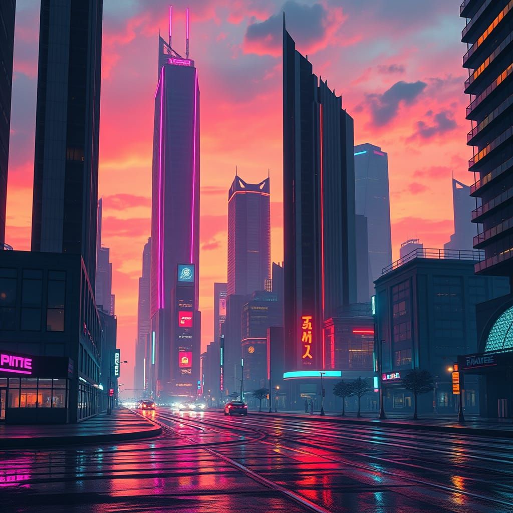 Sleek Futuristic Cityscape Unfolds at Dusk