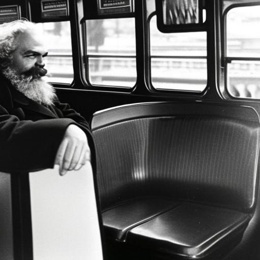 Candid photo of Karl Marx on a bus