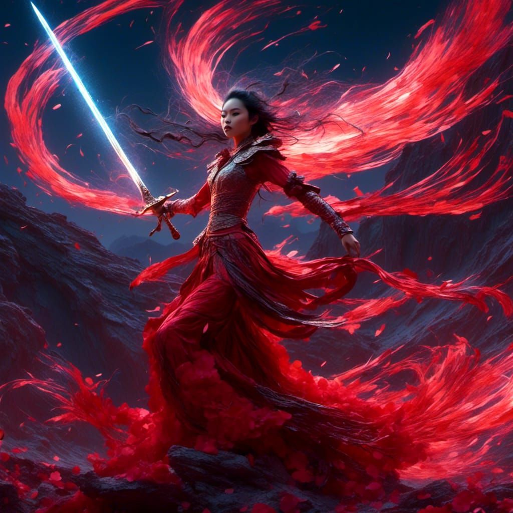 A painting of a woman wielding a sword  by @Joseph