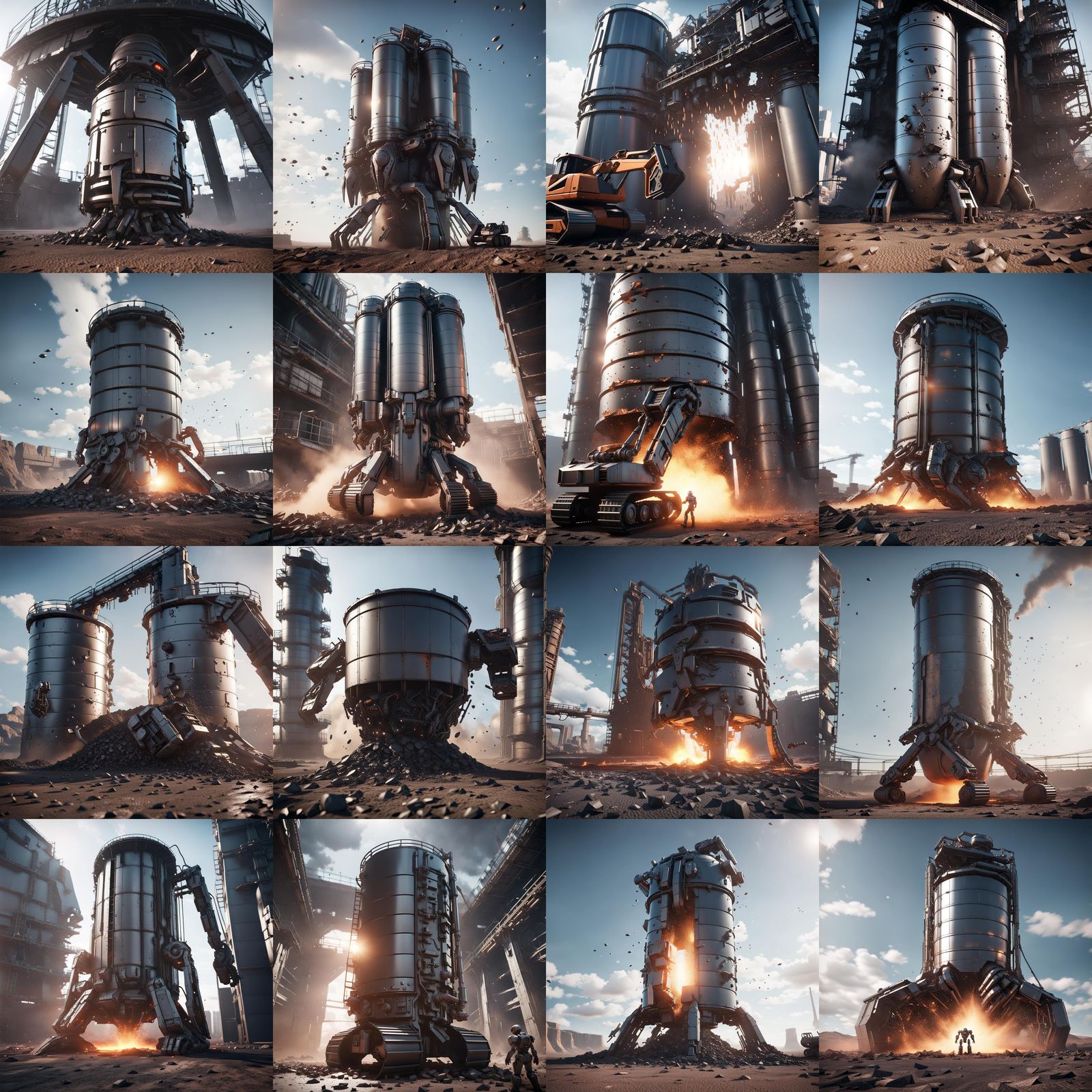 a silo being destroyed by a robot, intricate mech details, g...