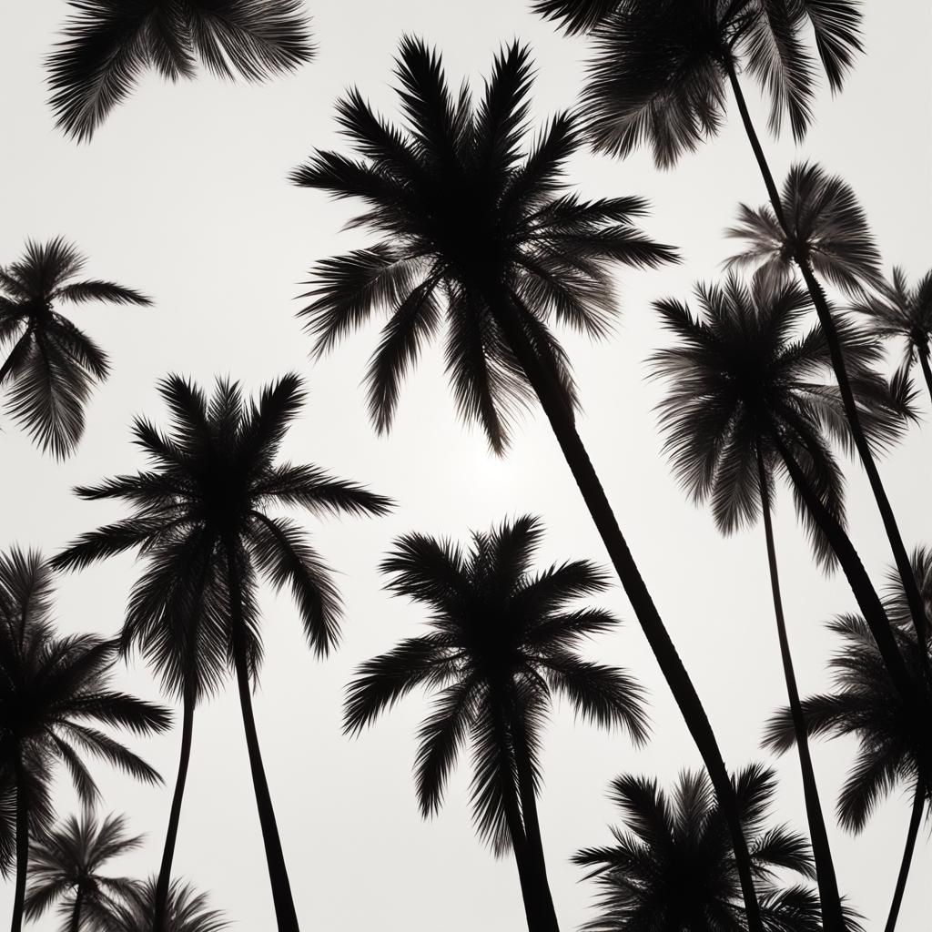 Silhouette of palm trees against a white background